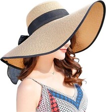 Big Straw Beach Hats for Women Men Wide Brim Summer Hat Foldable Roll up Flop...