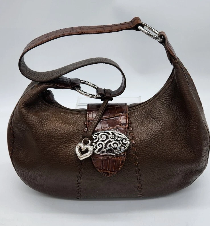 BRIGHTON HOBO Shoulder Bag Brown Pebbled Leather Satchel Pretty Tough Read
