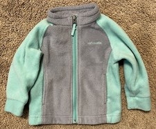 Columbia Size 6-12 M Girls Teal/Gray Full Zip Stand Collar Pocket Fleece Jacket