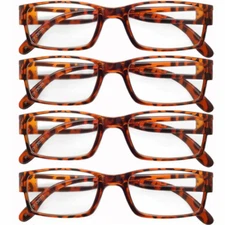 Paquete de 4 Gafas de Lectura para Hombre y Mujer Montura Cuadrada de Moda
