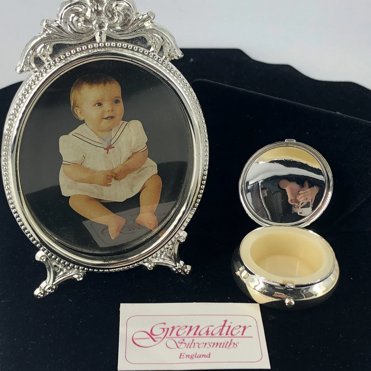 VTG Silver plate Set Baby Tooth Keepsake And Pic Frame Grenadier Silversmiths UK