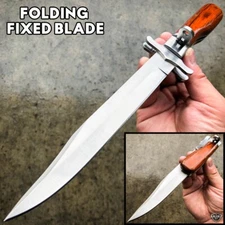 12" Tactical Hunting FOLDING Camping Knife Survival Bowie w/ Leather Sheath EDC
