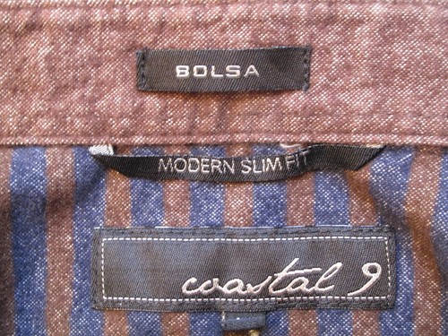 NWOT COASTAL Bolsa Button Up Shirt Men Size M Blue Brown Stripes Modern Slim Fit - Picture 6 of 15