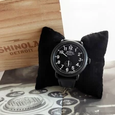 Shinola The Runwell 41mm Black Leather Strap Black Dial Quartz Men's Watch NEW~