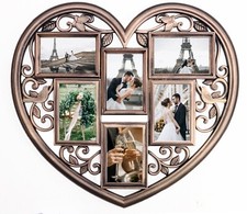 Collage Wall Picture Frame Holds 6 Images Wall Hanging Photos Heart Frame, Gold