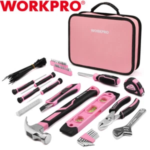 WORKPRO 100PIECE Ensemble d'outils à main rose avec trousse à outils ménagers pour la maison