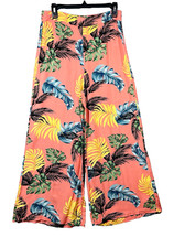 Womens Wide Leg Tropical Palazzo Pants Sz L Boho Beach Coastal Resort Flowy NWT