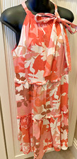 Vince Camuto SunDress Sleeveless Tiered Linen Pink Orange Leaves Size 6