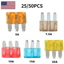 25/50PCS Micro3 3 Prong Blade Fuses Assortment Kit Set 5A 7.5A 10A 15A 20A
