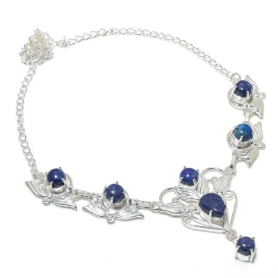 Handgefertigte handgefertigte Lapislazuli Edelstein 925 Sterlingsilber Schmuc...