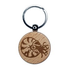 Charming Chambered Nautilus Sea Ocean Creature Engraved Wood Round Keychain