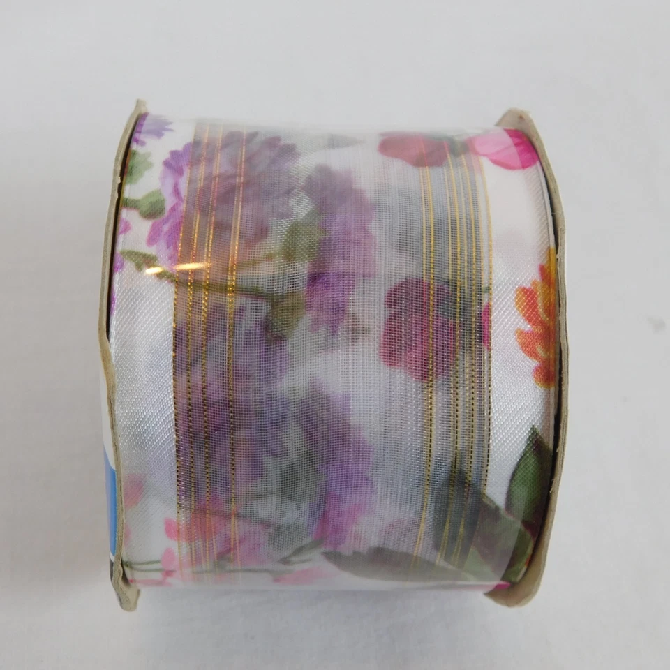 Floral Sheer Ribbon Lot of 4 Polyester Nylon Offray Woven 2.25"x9' Each NOS - Image 2 of 4