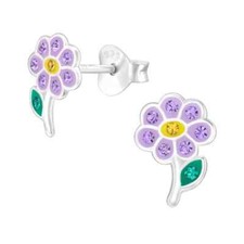 Sterling Silver Purple Stud Earrings Purple Flower Crystal Women Girls 925
