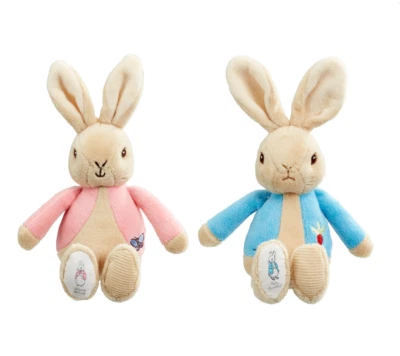 RAINBOW DESIGNS Peter Rabbit Flopsy Bunny Bean Rattle Beatrix Potter Newborn Baby Boy Girl Gift