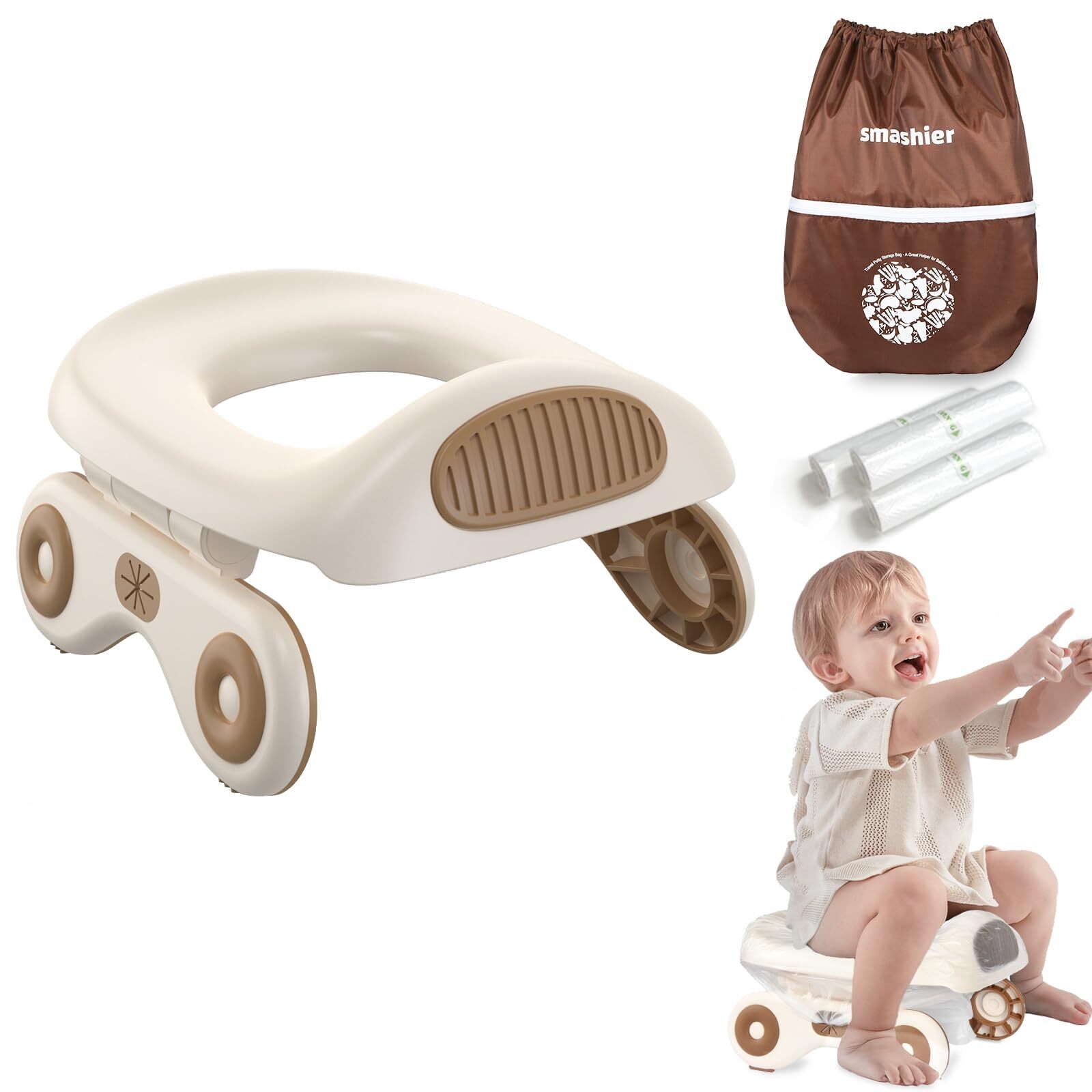 Potty for Travel - Foldable Supports up to 110 lbs with 24 Liners. Portable T...