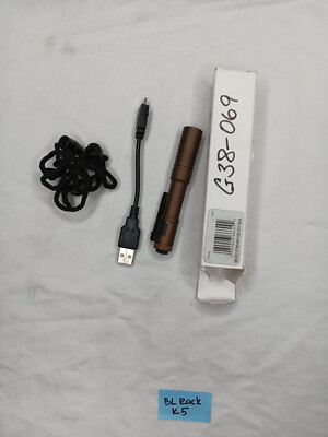 USB Rechargeable Coyote Flashlight 250 Lumens Compact Durable with Clip Lanyard