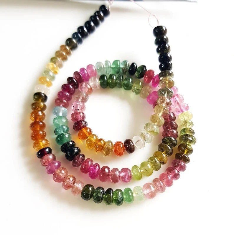 A+++ Delicados collares de mujer con cuentas de piedras preciosas de rondelle lisas de turmalina múltiple 18"" Foto 3 de 4