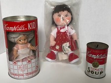 Lot Of 3 - Campbells Soup Kid Doll, Century Edition Doll, and Coin bank can