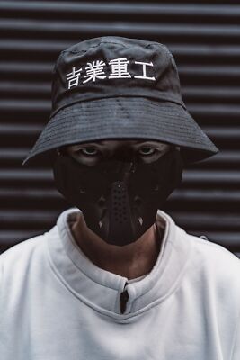 Niepce Cyberpunk Techwear Japanese Kanji Streetwear Fisherman Black Bucket Hat