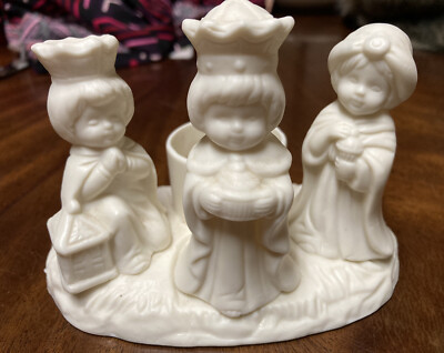 White Wise Men Kings Holy Night Ceramic Candle Holder