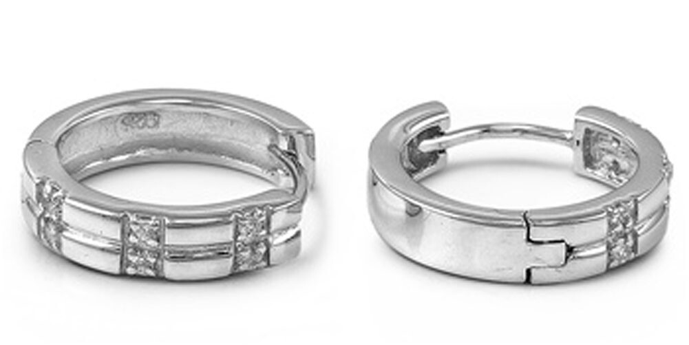 Clear CZ Huggie Hoop Earrings in 925 Sterling Silver-image