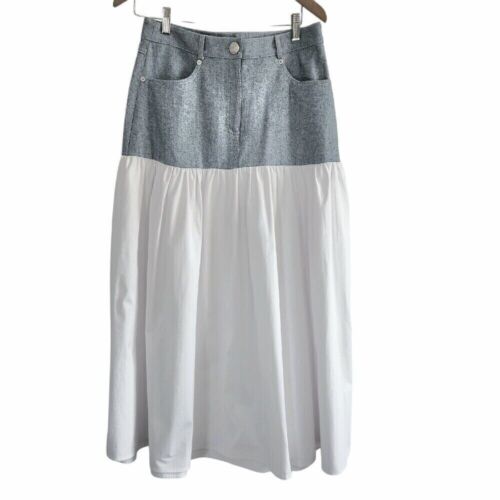 Drew Daisy Denim and White Cotton NWT Drop Waist Wide Skirt Size 10