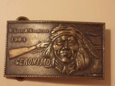 Montauk Silver Co. Brass "1904 St Louis Expo Geronimo" Belt Buckle