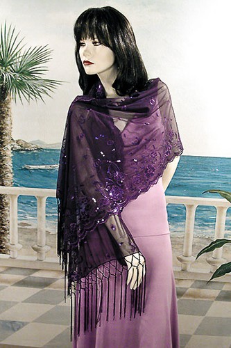 Long Sparkly Sheer Sequin Embroidery Shawl Wrap Scarf Evening Wedding - W295 - Picture 9 of 62