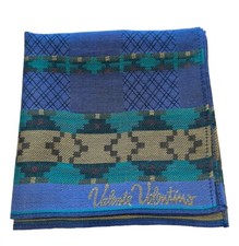 HANDKERCHIEF MEN VTG VALENTINE VALENTINO ART BLUE CROSS LINE POCKET SQUARE 17"