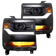 For 2016-2018 Black Chevy Silverado 1500 HID/Xenon w/ LED DRL OE Headlights L+R