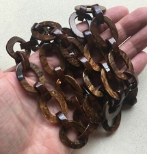 Statement Resin Chain Link Necklace Chunky Marble Wood Tones Flat Oval Disks 32"