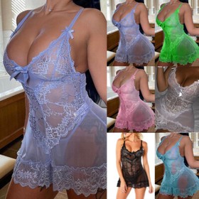 Sexy Women Lace Lingerie G-String Robe Nightdress Babydoll Nightwear Sleepwears