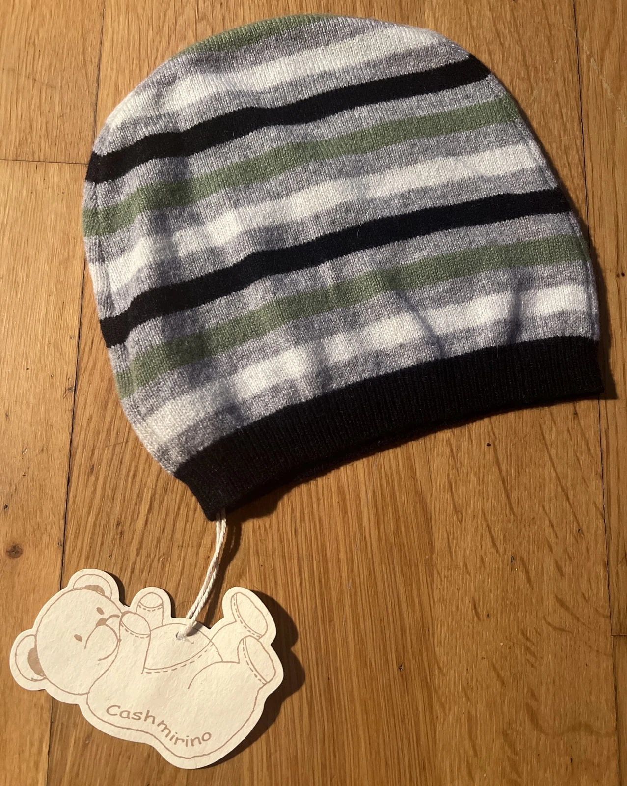New! Cashmirino - 100% Cashmere Baby Hat - 9 Months Green, Red & Grey RRP£49