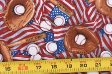 By 1/2 Yd, Baseball Equipment on U.S. Flags Cotton, Elizabeth's Studio, P6946