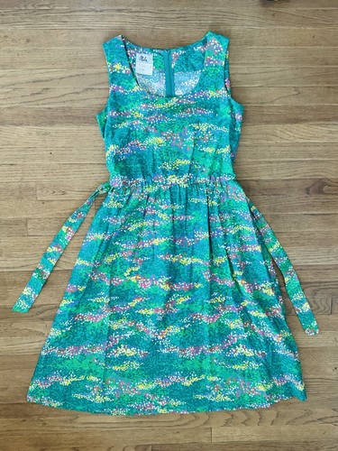 Malia Green Floral Dress Vintage Size 8 Small Hawaiian Floral Cotton Midi Womens - Picture 4 of 13