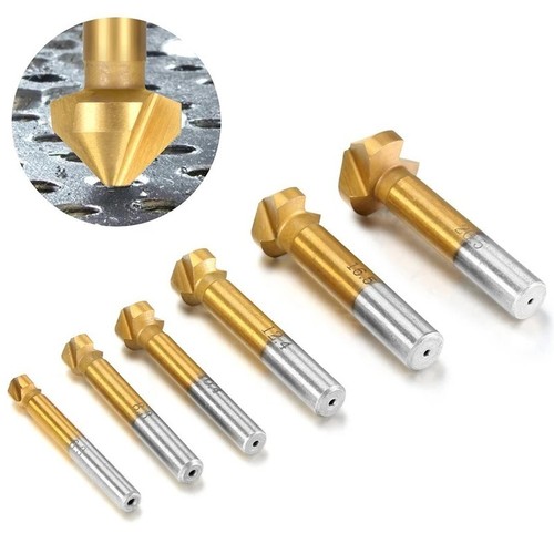 6 Pc 3 Flute HSS Titanium Chamfer Chamfering End Mill Cutter Bit Countersink Set - Picture 3 of 3