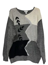 Vintage 90s Silk Angora Sweater 2X Colorblock Lambswool Erika