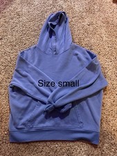 Women's Blue Fleece Pullover Hoodie Small Hooded Long Sleeve with Pockets