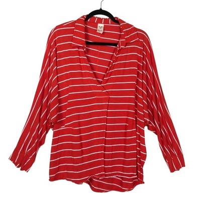We The Free Can't Fool Me Striped Tee Size Small Red Oversized Slouchy Boho