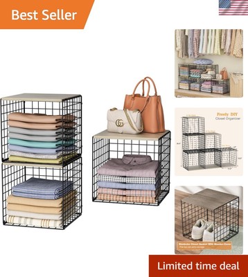 Elegant 3PCS Stackable Closet Bins with Ivory Wood Tops - Organization Set