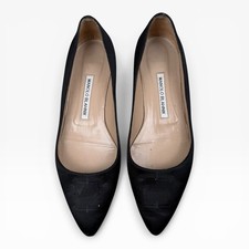 Manolo Blahnik Black Silk Satin Ballet Flats Pointed Toe Size 37