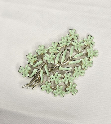 #ad #ad Coro Brooch Sage Green Floral Spray of Leaves and Flowers Enamel $15.09
