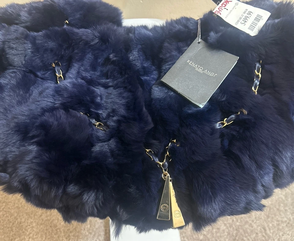 $499.99 Bolso de Hombro Bolso de Hombro Bolso de Piel de Conejo Azul Marino RENATO ANGI Venezia Nuevo con Etiquetas Foto 2 de 4