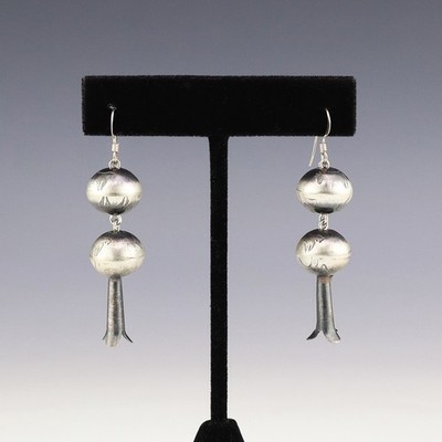 NATIVE AMERICAN NAVAJO STERLING SILVER SQUASH BLOSSOM EARRINGS BY PRESTON HALEY