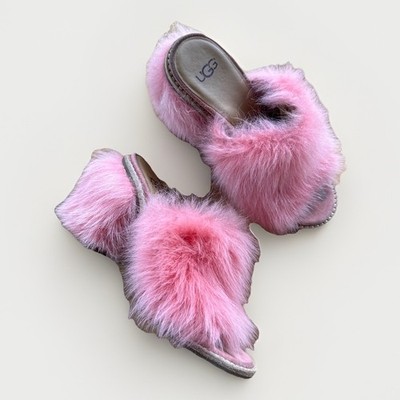 UGG Rosa Fluff Heel Lantana Pink Toscana Sheepskin Sandals Women's Size USA 8