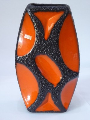 Roth 311 Orange Rautenvase 26 cm - West German MCM Fat Lava Germany Vintage