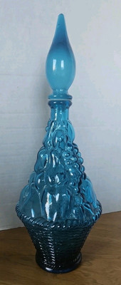 VTG Empoli Teal Blue Fruit Basket Italian Genie Bottle Decanter Stopper 16'' 