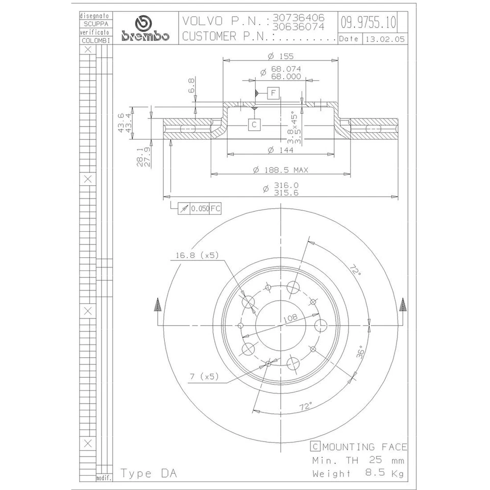 Kit de frenos delanteros Brembo rotores de disco pastillas de cerámica para 03-14 Volvo XC90 ruedas de 16" Foto 4 de 4