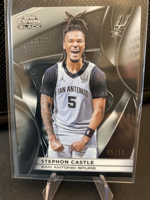 2025-26 Topps Chrome Black Stephon Castle 5/11 Black Pulsar Refractor SSP Spurs