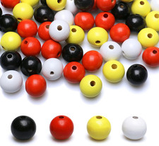 100 Wood round Beads 16Mm Black, White, Red, Yellow Mixed Colors Wooden Loose Sp